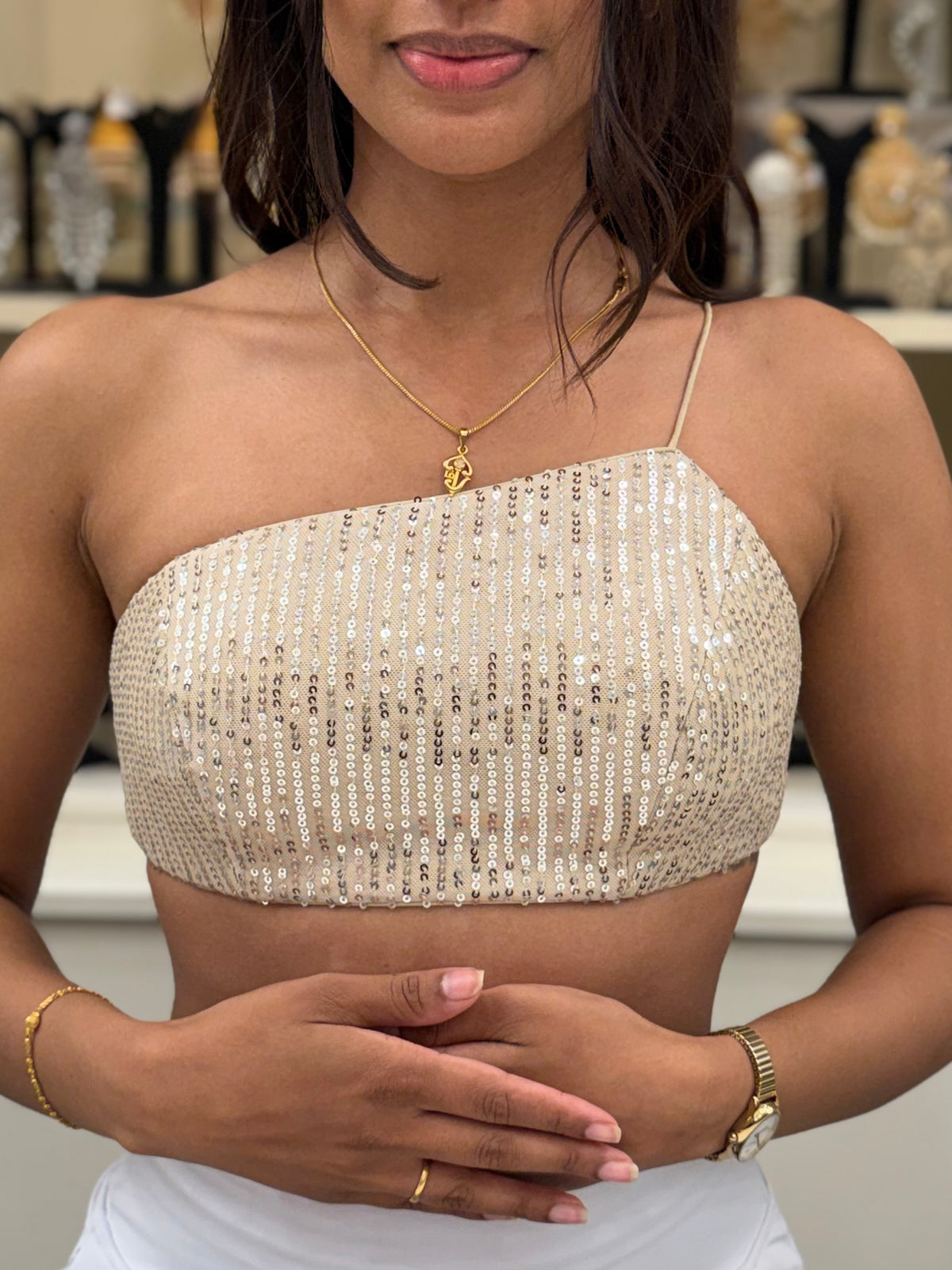 One Shoulder Sequin Blouse