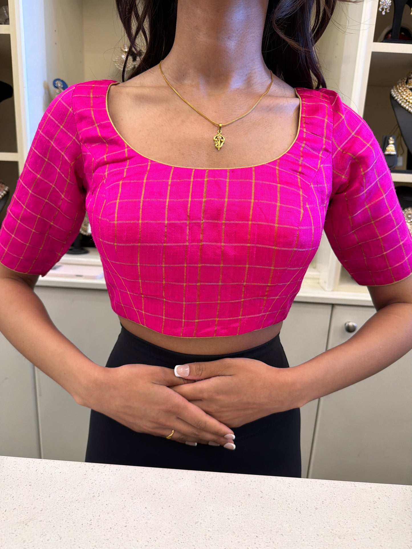 Pink Elbow length Blouse
