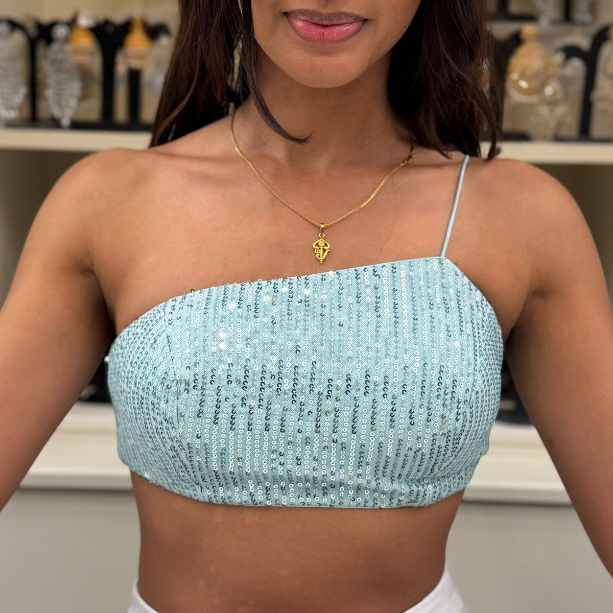 One Shoulder Sequin Blouse