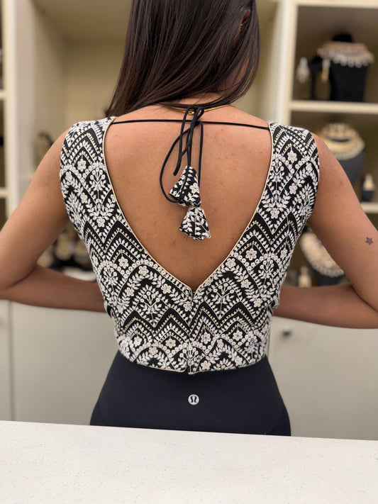 Black & White Sleeveless Blouse