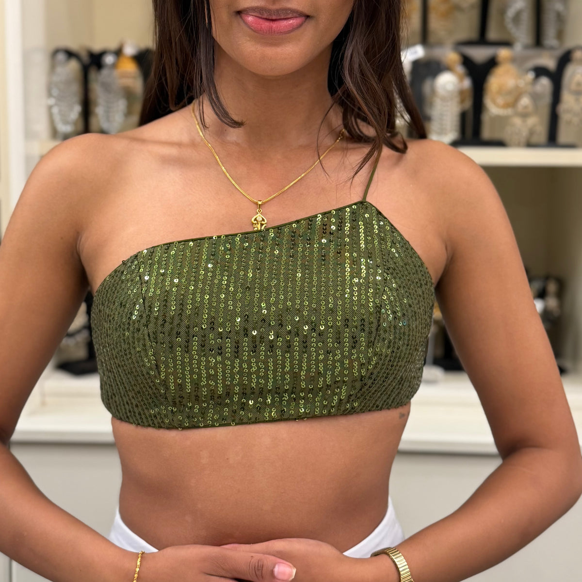 One Shoulder Sequin Blouse