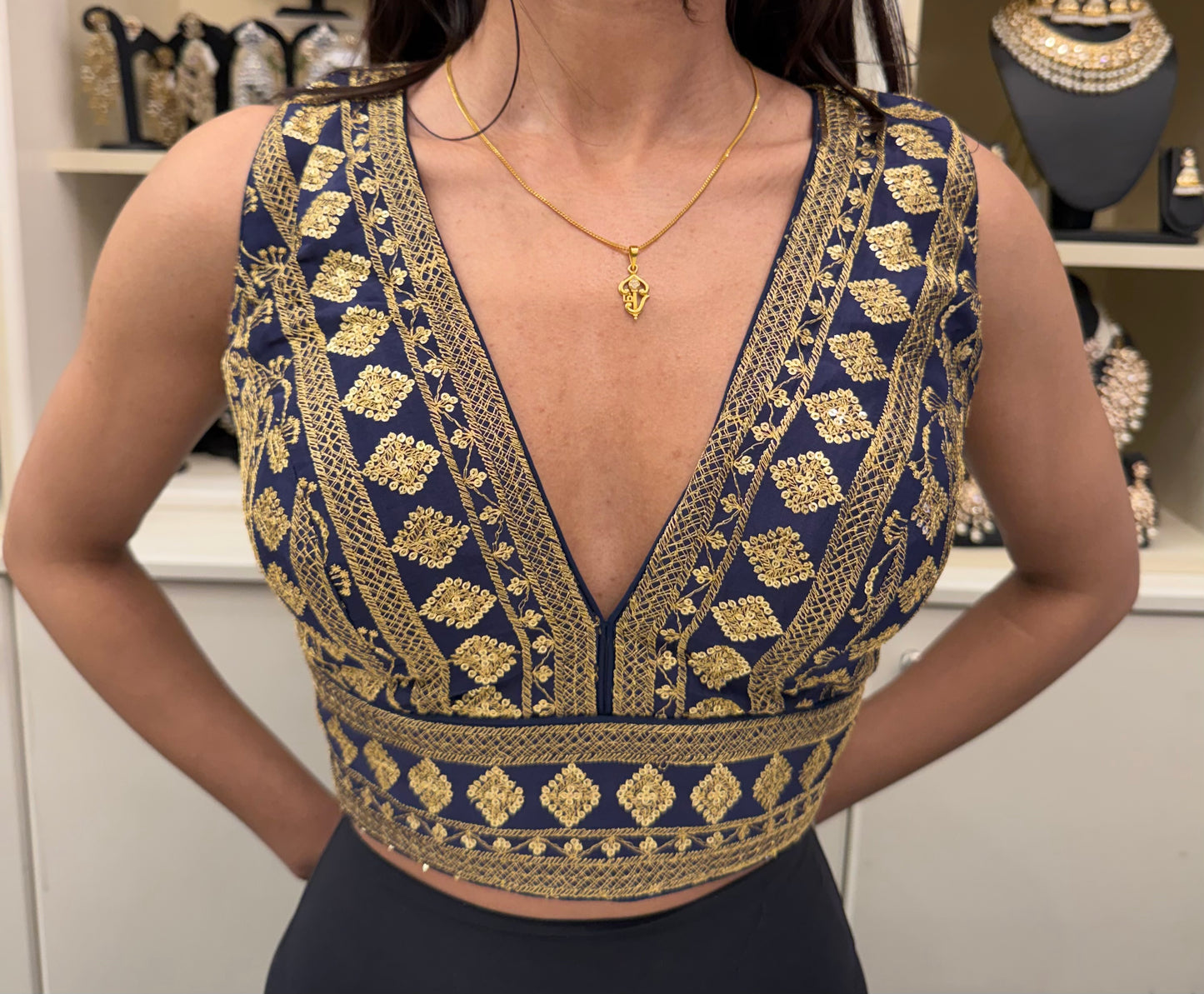 Navy Blue Sleeveless Blouse