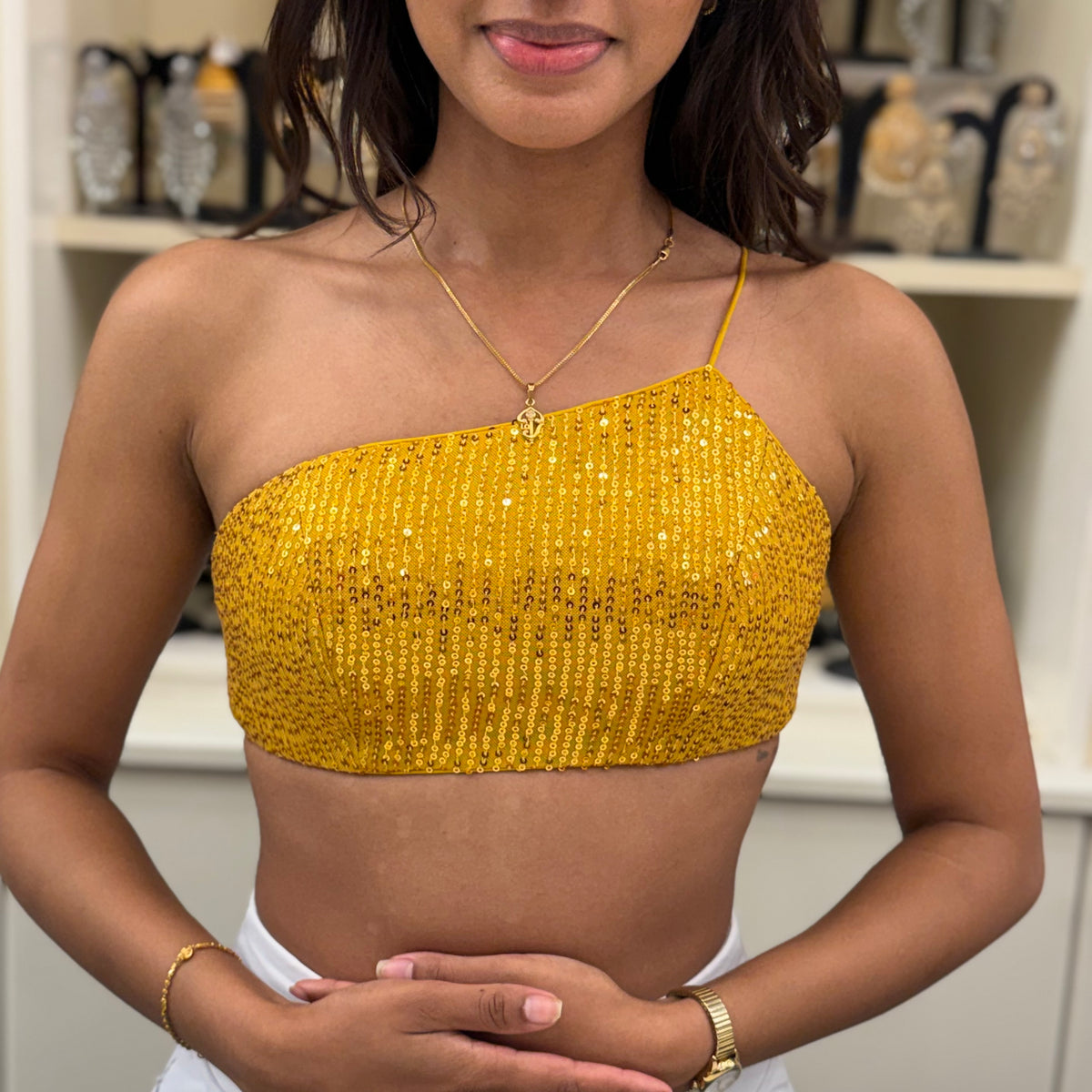 One Shoulder Sequin Blouse