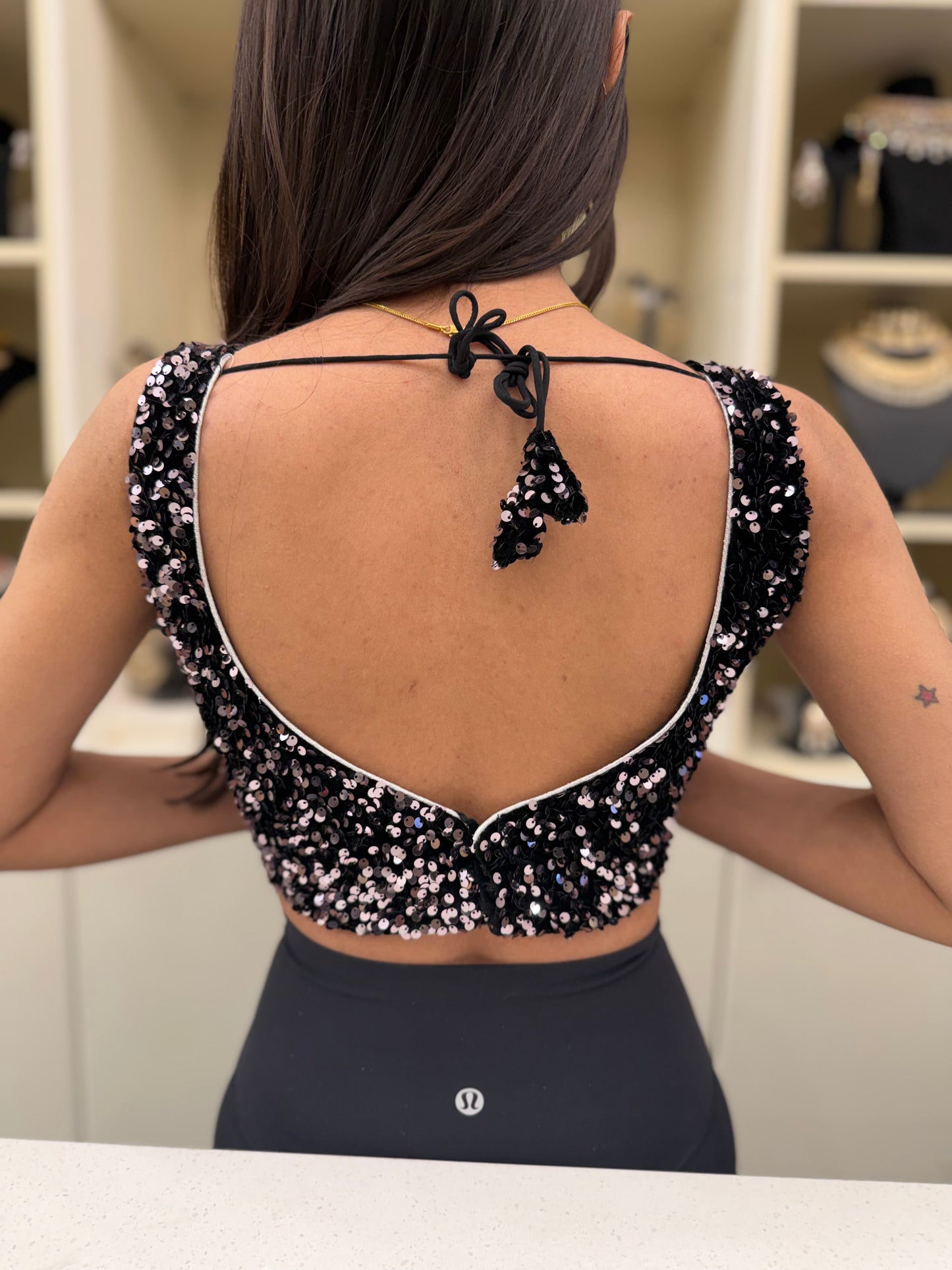 Black Sequence Sleeveless Blouse